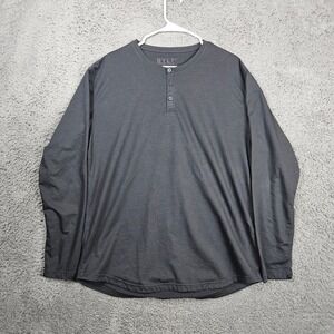 BYLT Premium Basics Drop Cut Henley Mens XL Long Sleeve Shirt Black‎